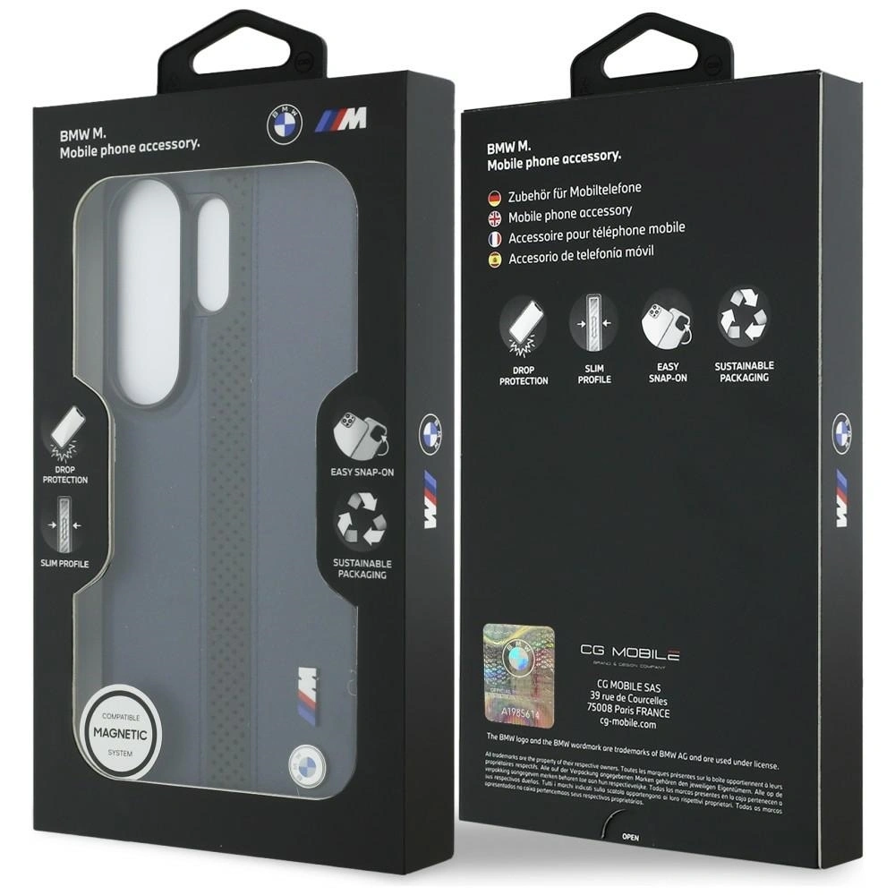 Etui BMW Perforated Stripe Logo MagSafe do Samsung Galaxy S26 Ultra granatowy