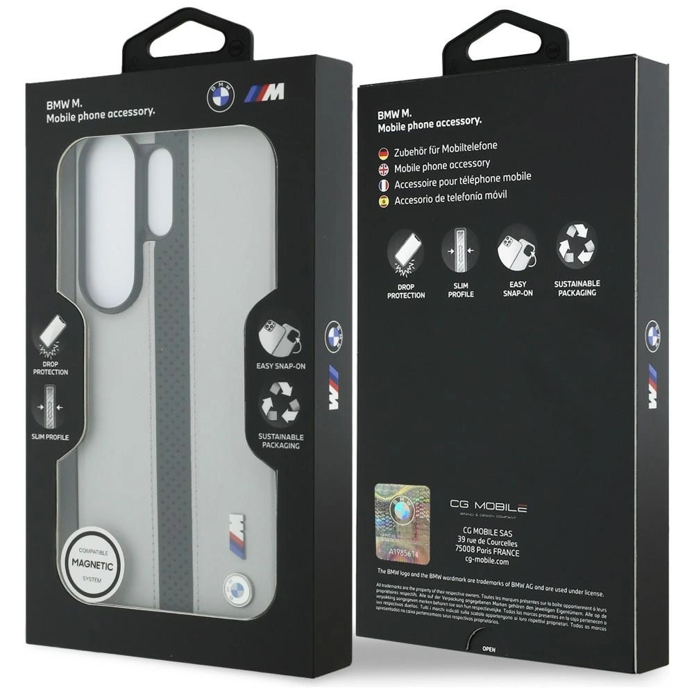 Etui BMW Perforated Stripe Logo MagSafe do Samsung Galaxy S26 Ultra szary