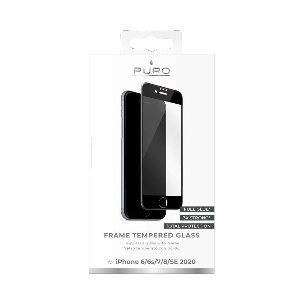 Hurtownia GSM - Sklo tvrzené PURO Frame Tempered Glass Apple iPhone SE 2022/SE 2020/8/7 (černý rámeček) - PUR327BLK - {ean13} - Hurt