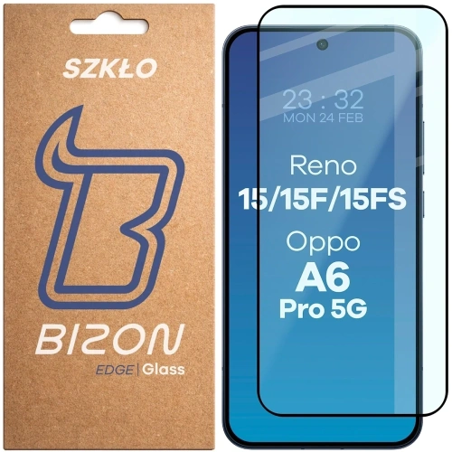 Szkło hartowane Bizon Glass Edge 2 do Oppo Reno 15 / 15 F / 15 FS / A6 Pro 5G czarna ramka