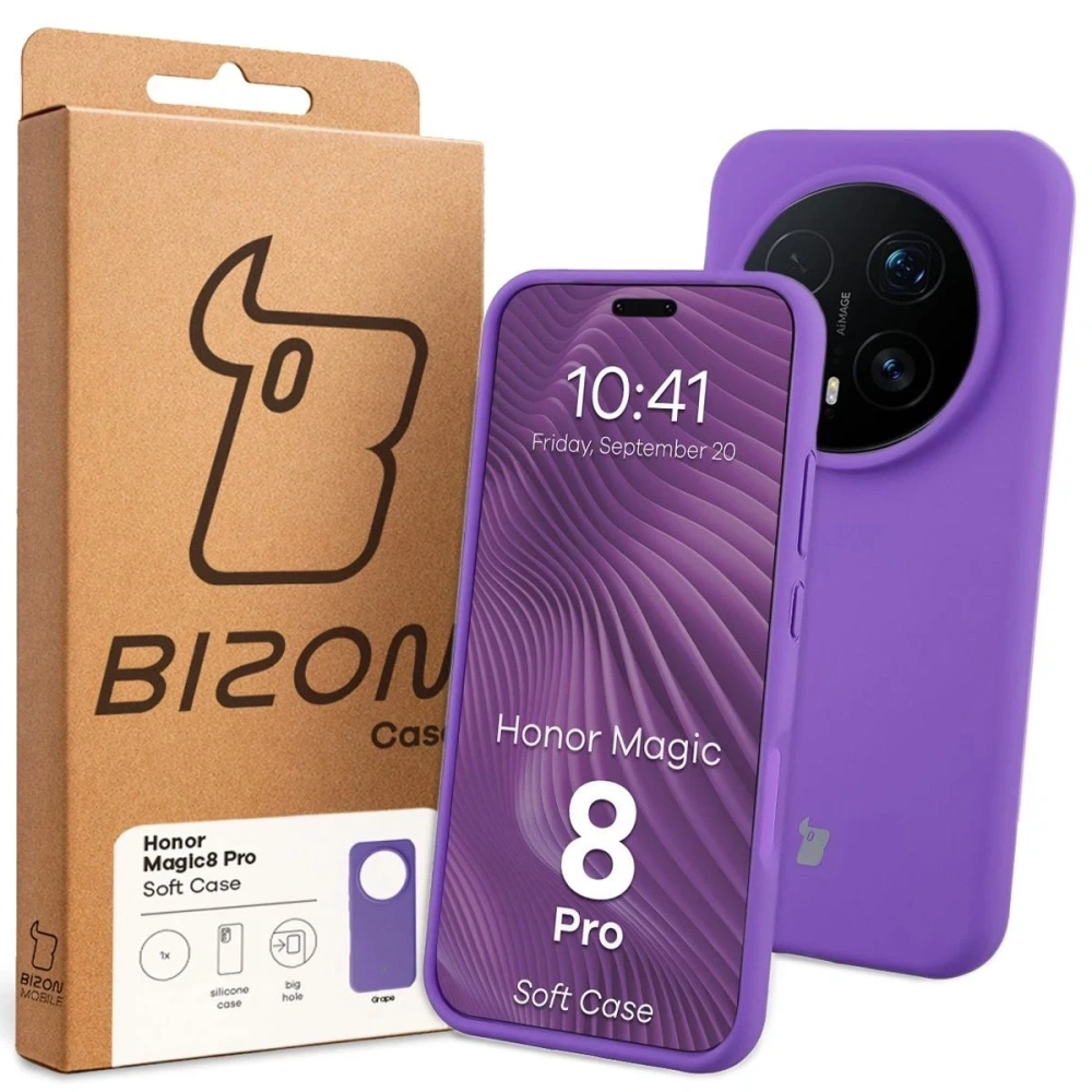 Silikonowe etui Bizon Soft Case do Honor Magic8 Pro fioletowe