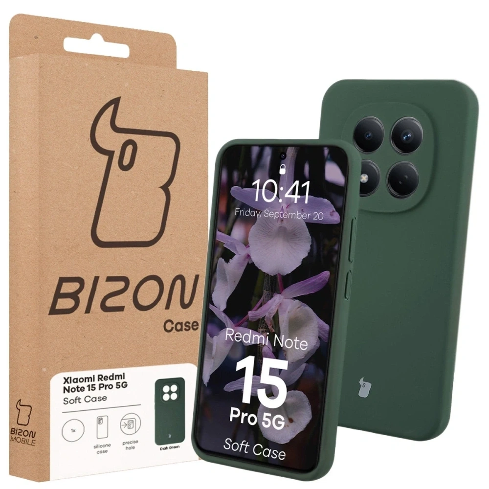 Silikonowe etui Bizon Soft Case do Xiaomi Redmi Note 15 Pro 5G ciemnozielone