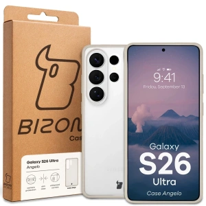Etui Bizon Case Angelo do Samsung Galaxy S26 Ultra półprzezroczyste z beżową ramką