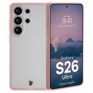 Etui Bizon Case Angelo do Samsung Galaxy S26 Ultra półprzezroczyste z jasnoróżową ramką
