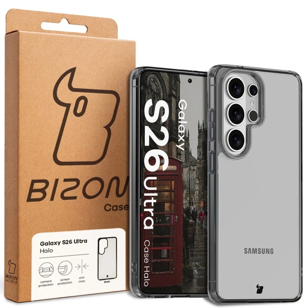 Etui Bizon Case Halo do Samsung Galaxy S26 Ultra przydymione-czarne