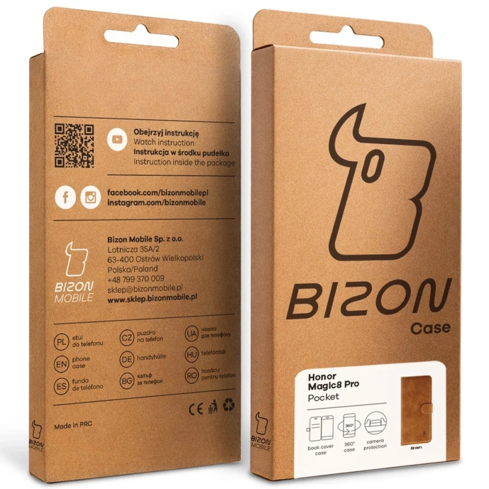 Etui z klapką Bizon Case Pocket do Honor Magic8 Pro brązowe