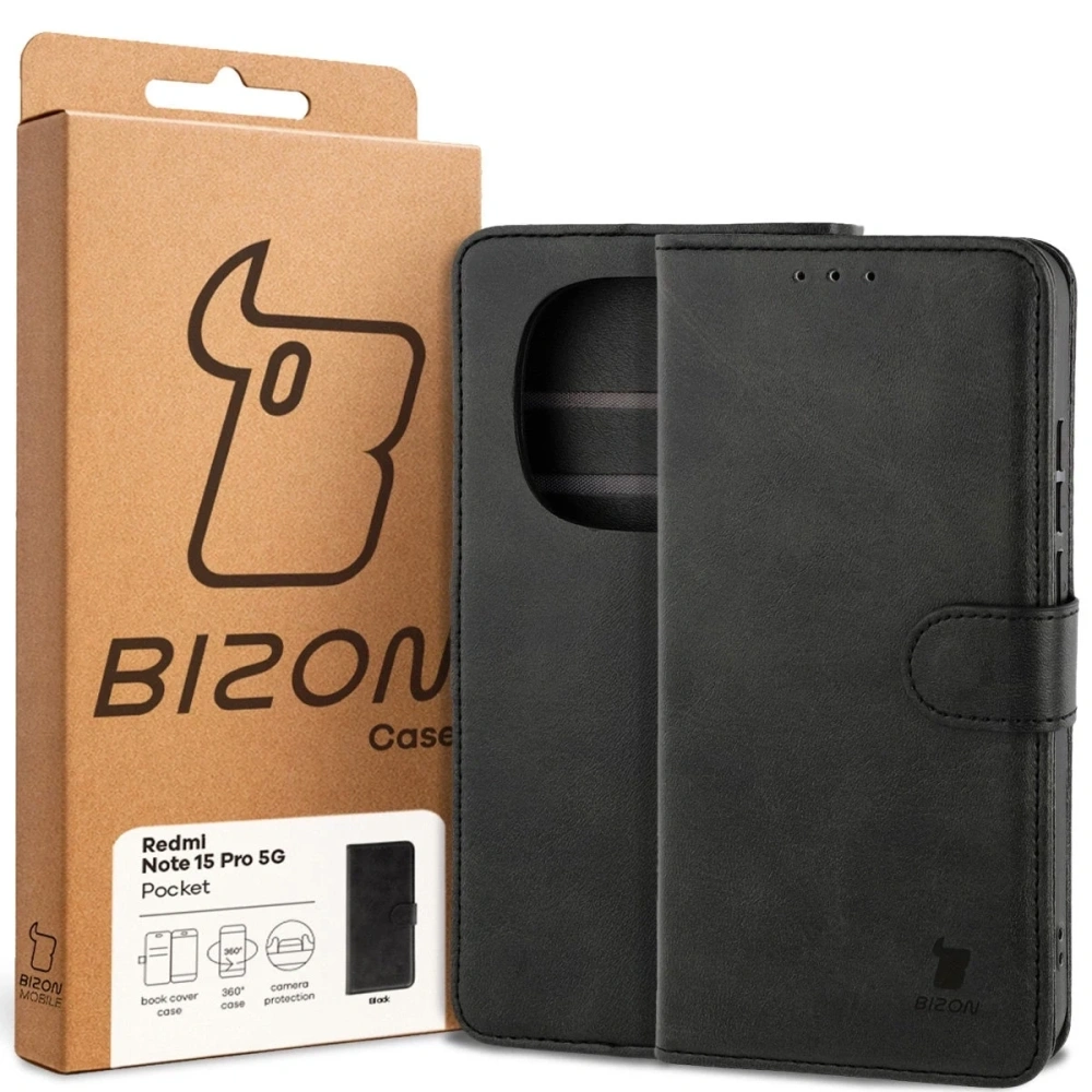 Etui z klapką Bizon Case Pocket do Xiaomi Redmi Note 15 Pro 5G czarne