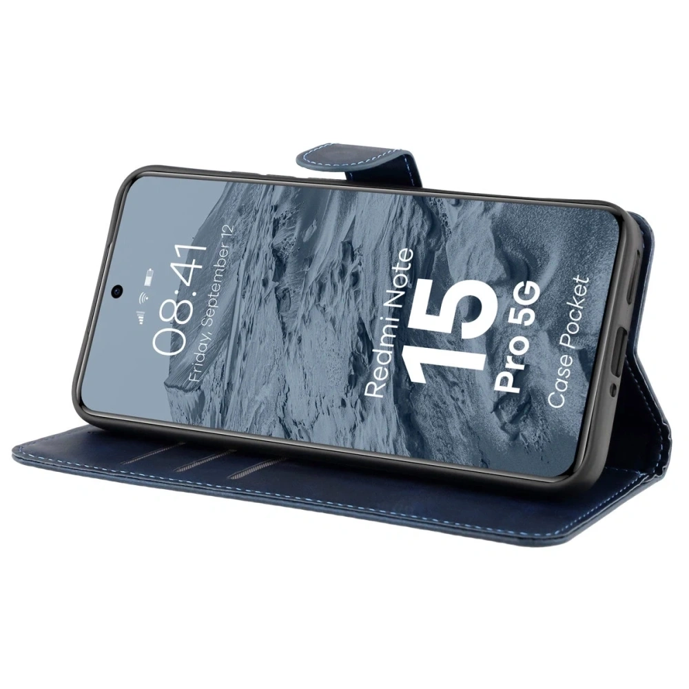 Etui z klapką Bizon Case Pocket do Xiaomi Redmi Note 15 Pro 5G granatowe