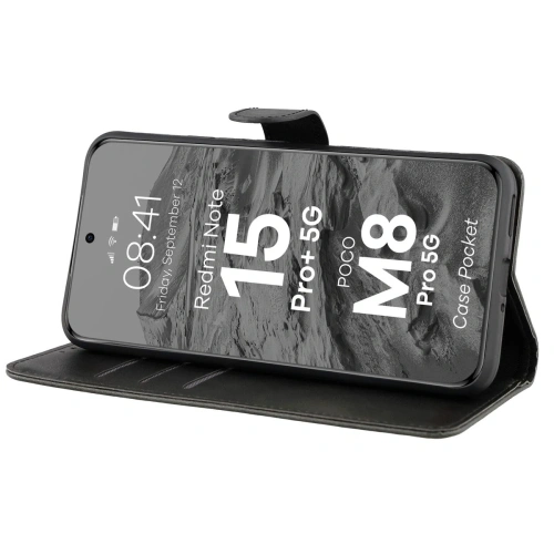 Etui z klapką Bizon Case Pocket do Xiaomi Redmi Note 15 Pro+ Plus 5G / POCO M8 Pro 5G czarne