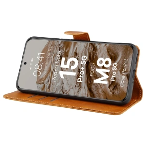 Etui z klapką Bizon Case Pocket do Xiaomi Redmi Note 15 Pro+ Plus 5G / POCO M8 Pro 5G brązowe