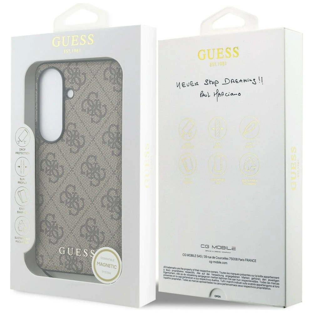 Etui Guess 4G Classic Logo Charm MagSafe do Samsung Galaxy S26 brązowy