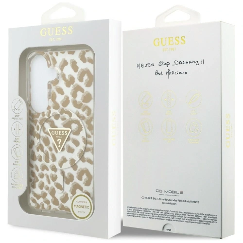 Etui Guess IML Leopard Print Triangle MagSafe do Samsung Galaxy S26 brązowy