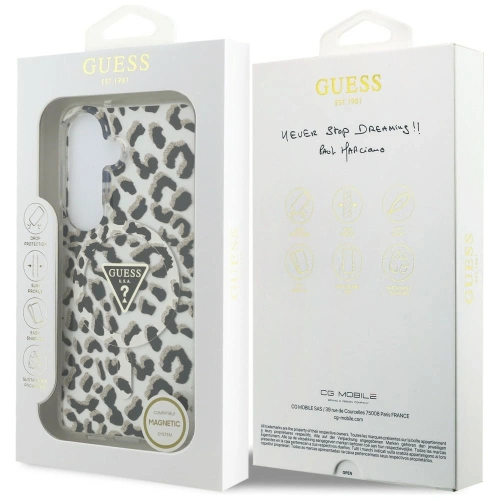 Etui Guess IML Leopard Print Triangle MagSafe do Samsung Galaxy S26 czarny