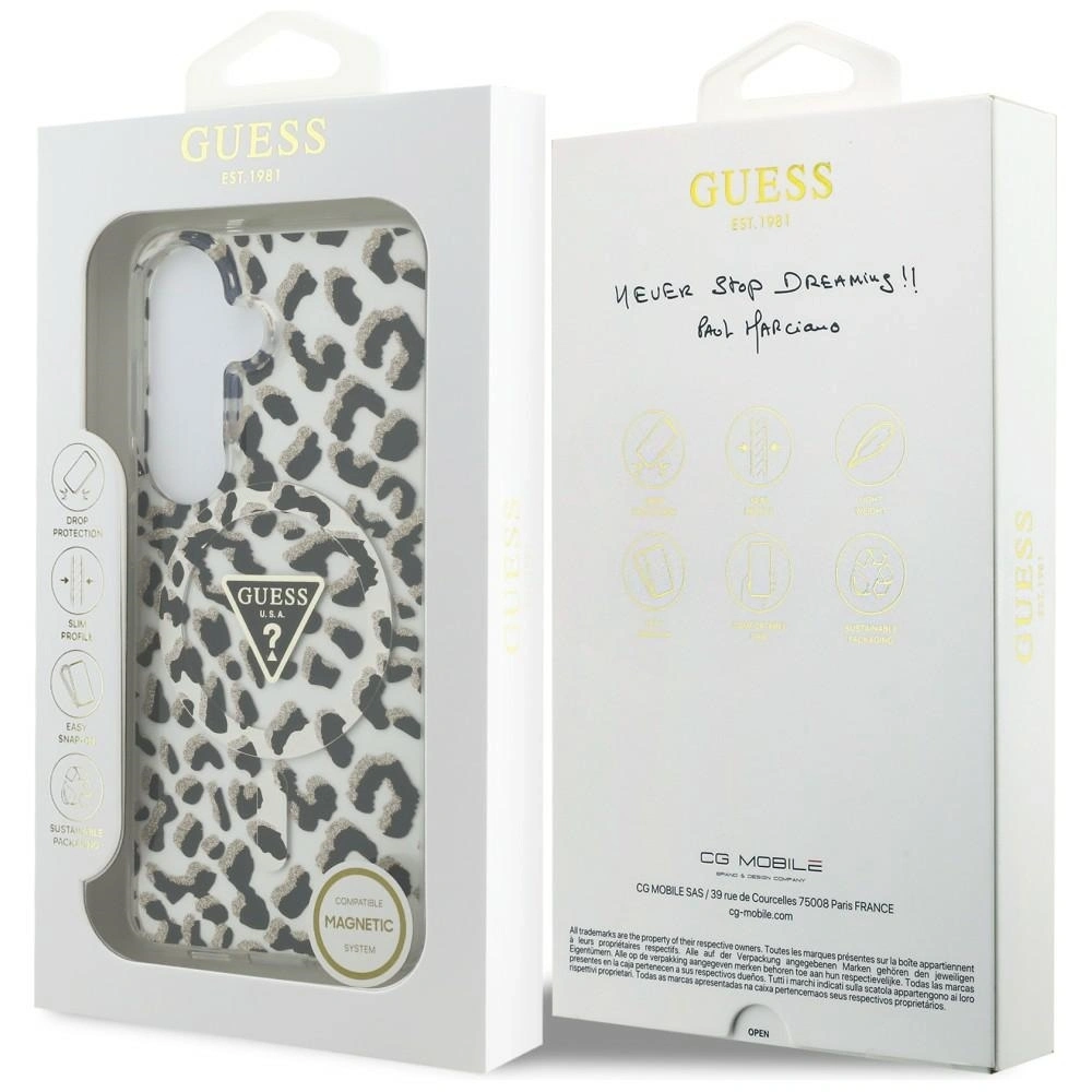 Etui Guess IML Leopard Print Triangle MagSafe do Samsung Galaxy S26 czarny