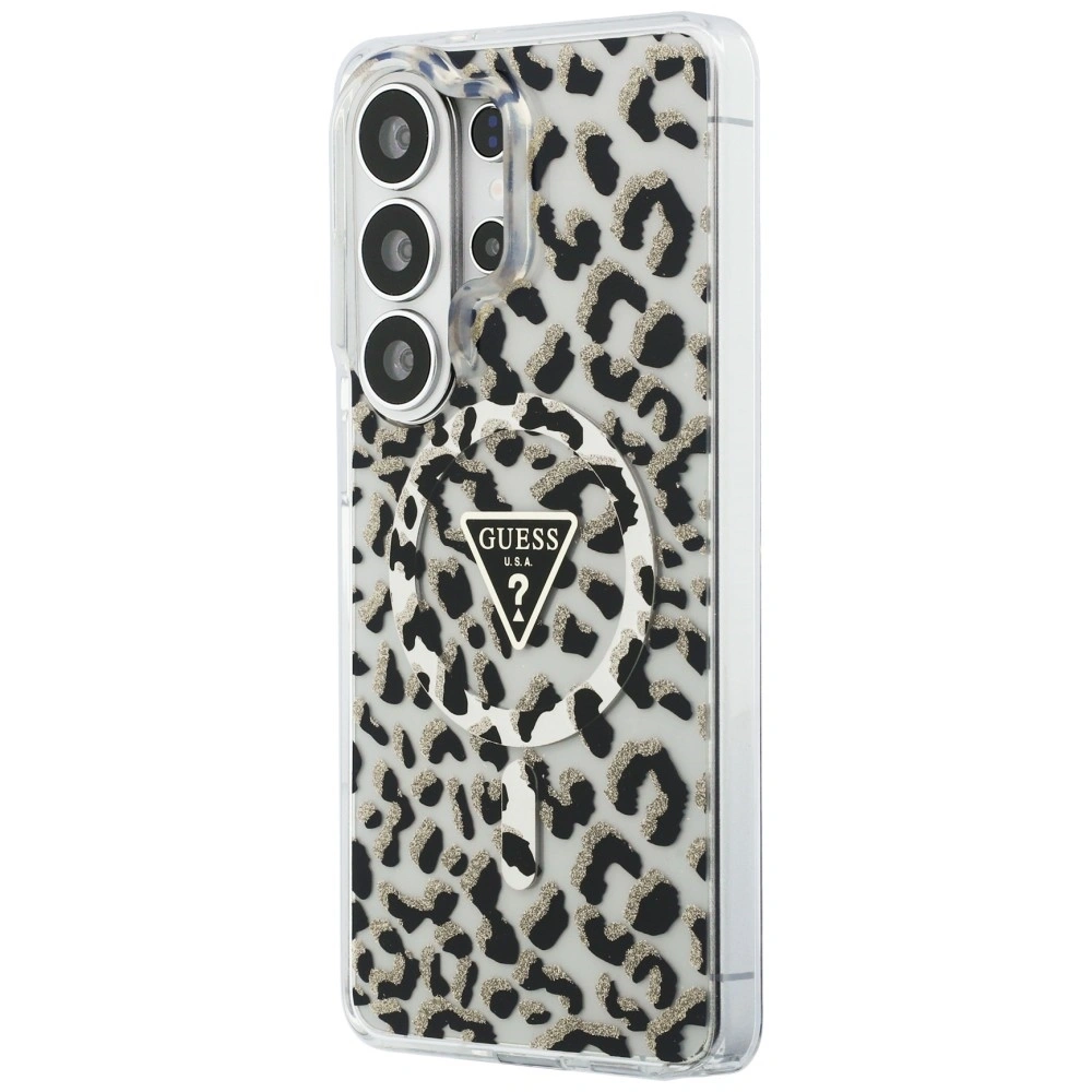 Etui Guess IML Leopard Print Triangle MagSafe do Samsung Galaxy S26 Ultra czarny
