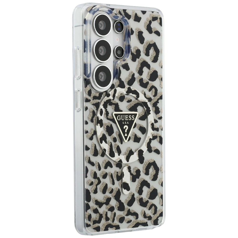 Etui Guess IML Leopard Print Triangle MagSafe do Samsung Galaxy S26 Ultra czarny