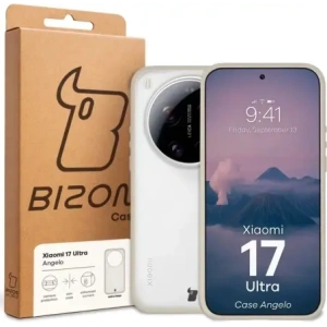Etui Bizon Case Angelo do Xiaomi 17 Ultra półprzezroczyste z beżową ramką