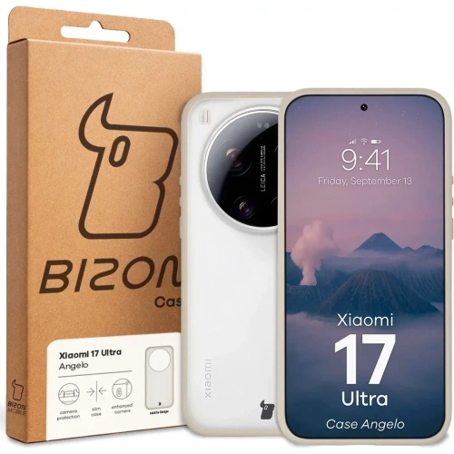 Etui Bizon Case Angelo do Xiaomi 17 Ultra półprzezroczyste z beżową ramką