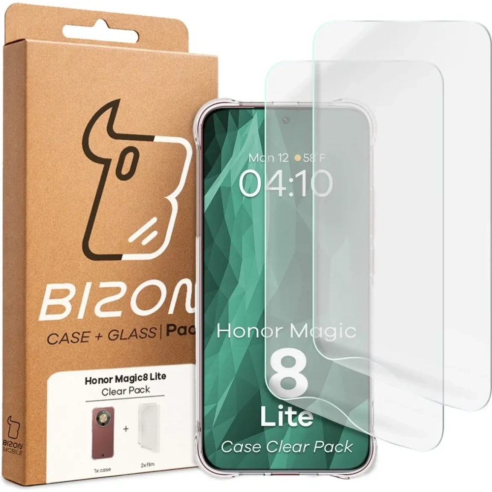 Elastyczne etui + 2x folia na ekran Bizon Case Clear Pack do Honor Magic8 Lite