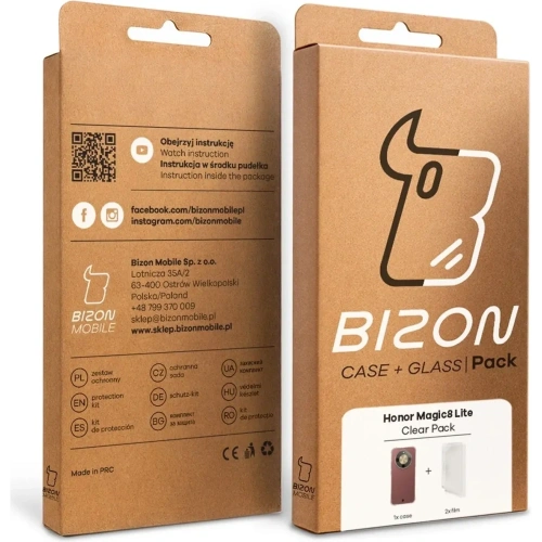 Elastyczne etui + 2x folia na ekran Bizon Case Clear Pack do Honor Magic8 Lite