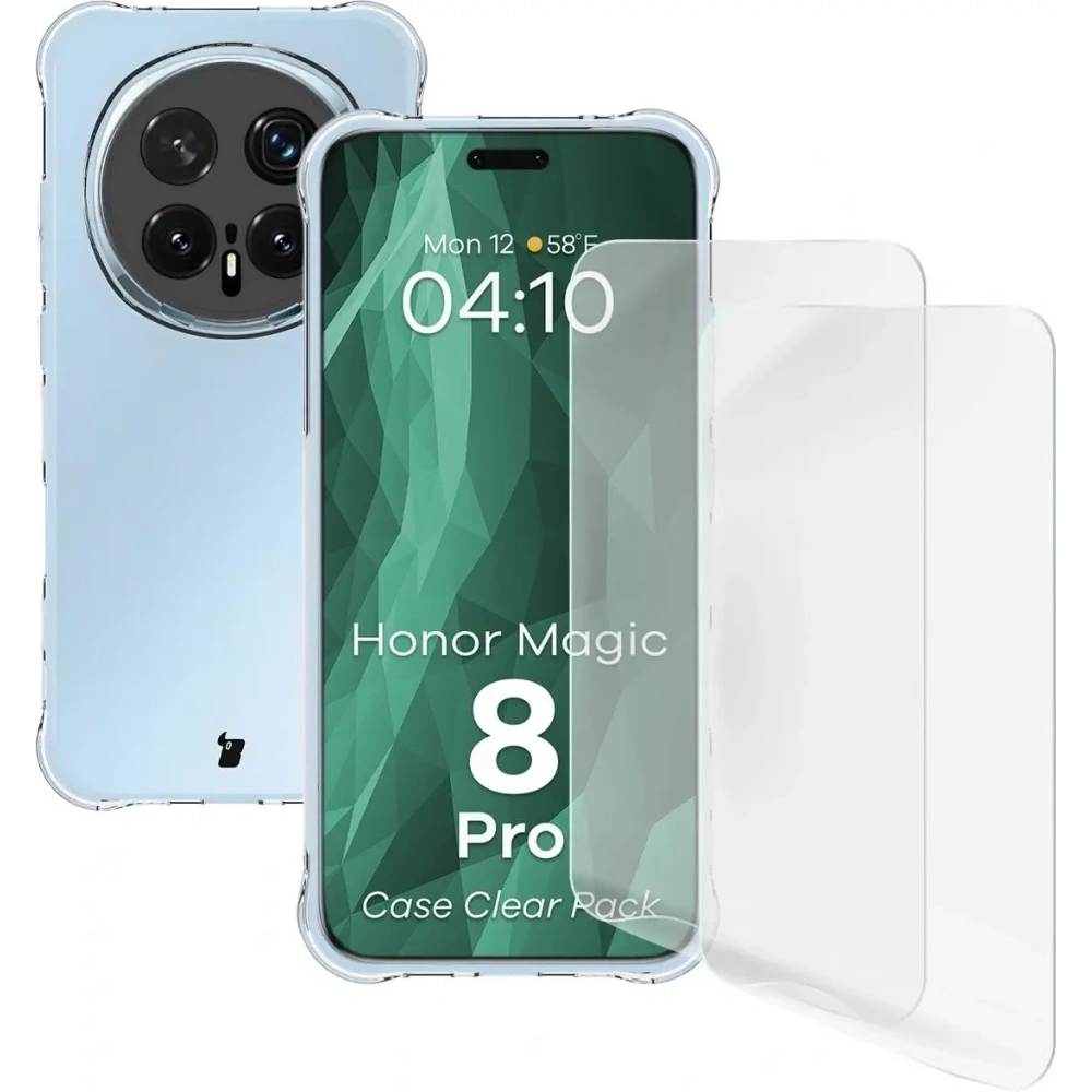 Elastyczne etui + 2x folia na ekran Bizon Case Clear Pack do Honor Magic8 Pro