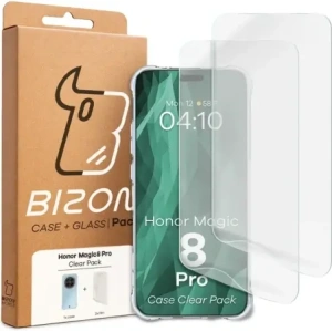 Elastyczne etui + 2x folia na ekran Bizon Case Clear Pack do Honor Magic8 Pro