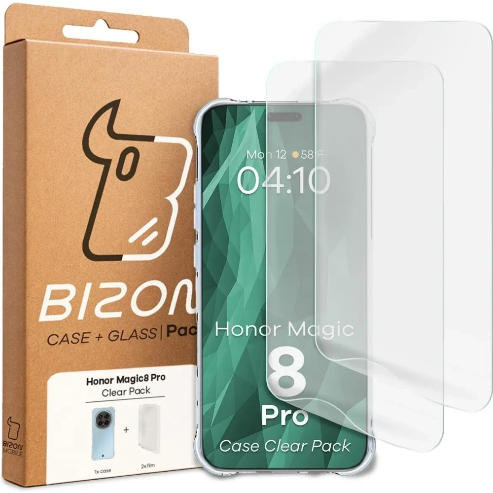 Elastyczne etui + 2x folia na ekran Bizon Case Clear Pack do Honor Magic8 Pro