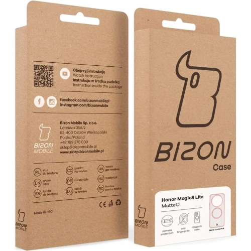 Etui z pierścieniem magnetycznym + szkło hartowane Bizon MatteO Pack do Honor Magic8 Lite przydymione-jasnoróżowe