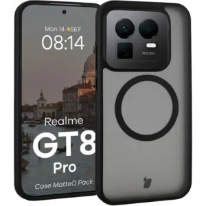 Etui z pierścieniem magnetycznym + szkło hartowane Bizon MatteO Pack do Realme GT 8 Pro przydymione-czarne