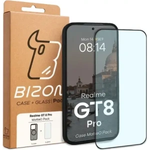 Etui z pierścieniem magnetycznym + szkło hartowane Bizon MatteO Pack do Realme GT 8 Pro przydymione-czarne