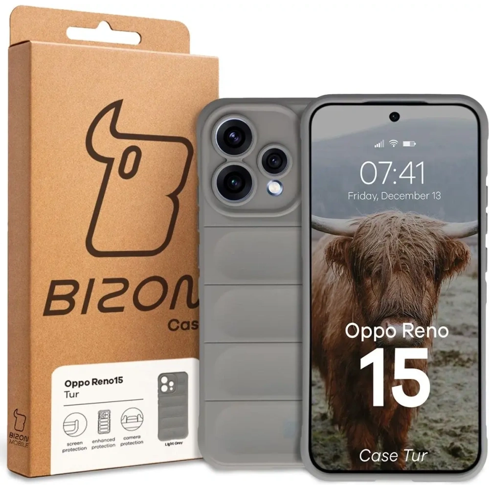 Pancerne etui Bizon Case Tur do Oppo Reno 15 jasnoszare