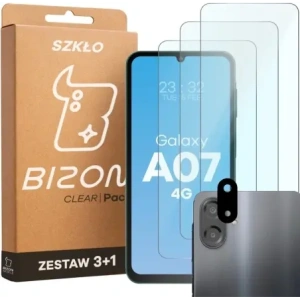 3x Szkło hartowane + szybka na aparat Bizon Glass Clear Pack do Samsung Galaxy A07 4G