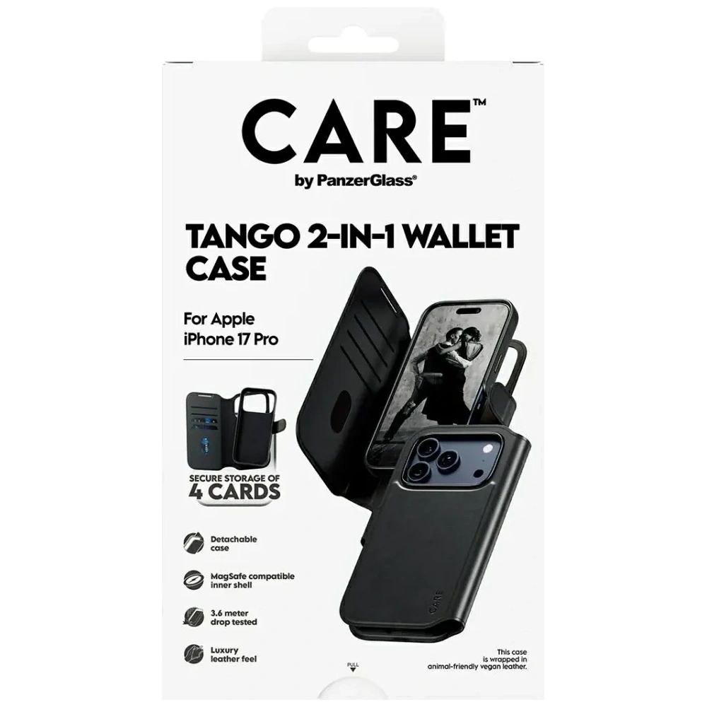 Etui CARE by PanzerGlass Feature Tango 2w1 Wallet Case MagSafe do Apple iPhone 17 Pro czarny