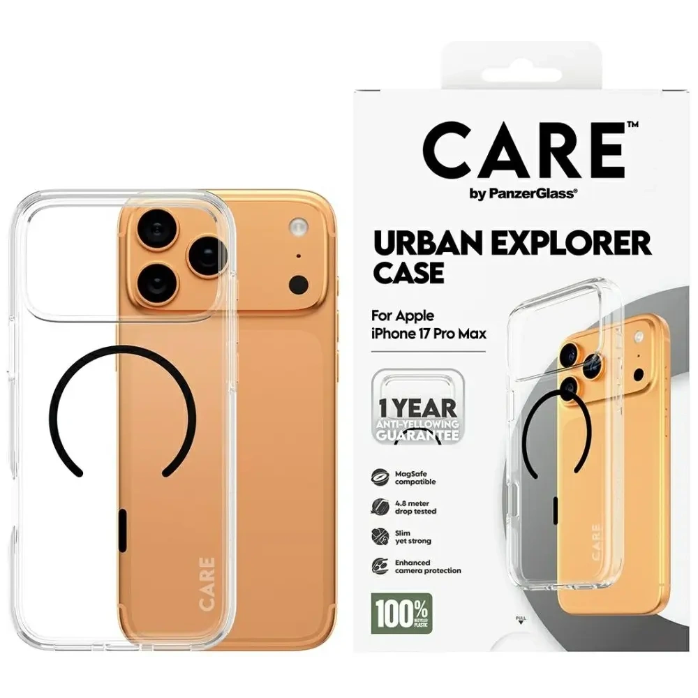 Etui CARE by PanzerGlass Flagship Urban Explorer w. Black MagSafe do Apple iPhone 17 Pro Max przezroczysty