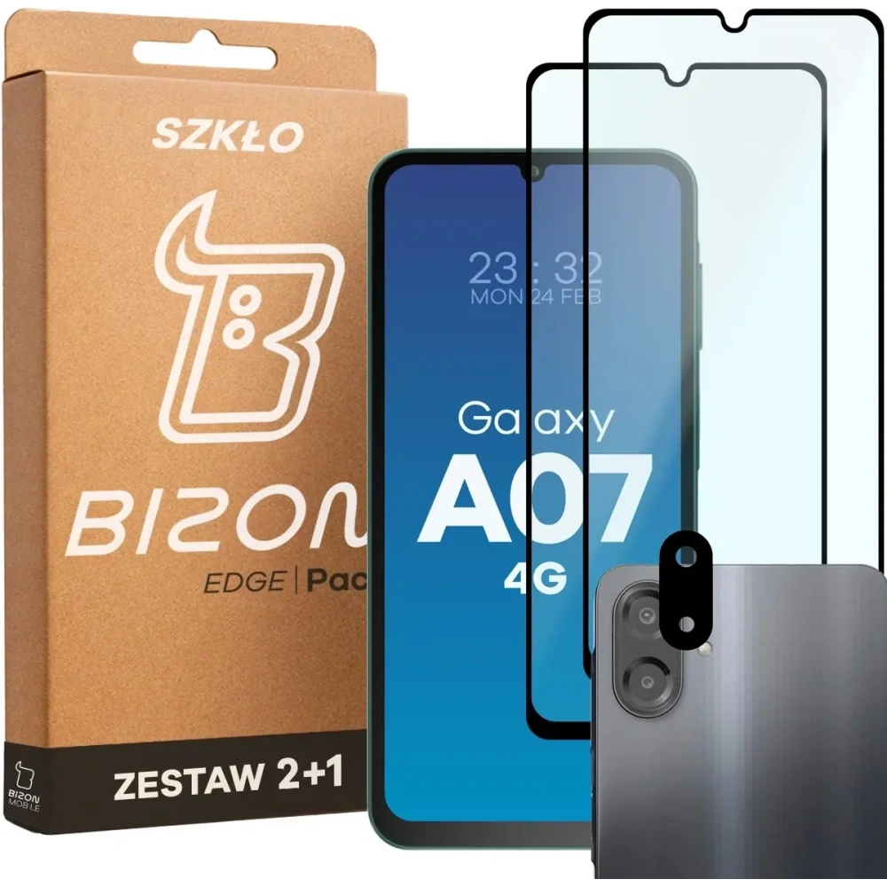 2x Szkło + szybka na aparat Bizon Edge Pack do Samsung Galaxy A07 4G
