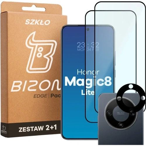 2x Szkło + szybka na aparat Bizon Edge Pack do Honor Magic8 Lite