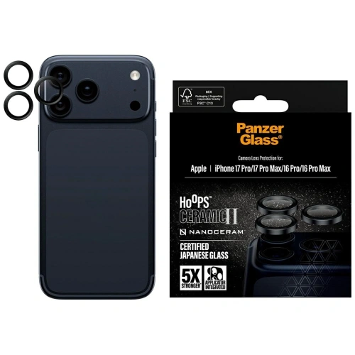 Szkło ceramiczne na obiektyw PanzerGlass Hoops Ceramic II do Apple iPhone 17 Pro / 17 Pro Max / 16 Pro / 16 Pro Max