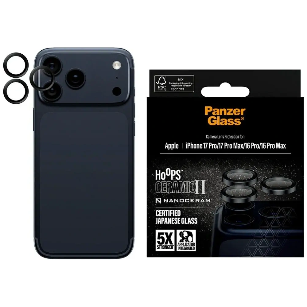Szkło ceramiczne na obiektyw PanzerGlass Hoops Ceramic II do Apple iPhone 17 Pro / 17 Pro Max / 16 Pro / 16 Pro Max