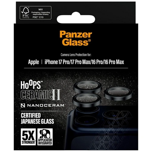 Szkło ceramiczne na obiektyw PanzerGlass Hoops Ceramic II do Apple iPhone 17 Pro / 17 Pro Max / 16 Pro / 16 Pro Max