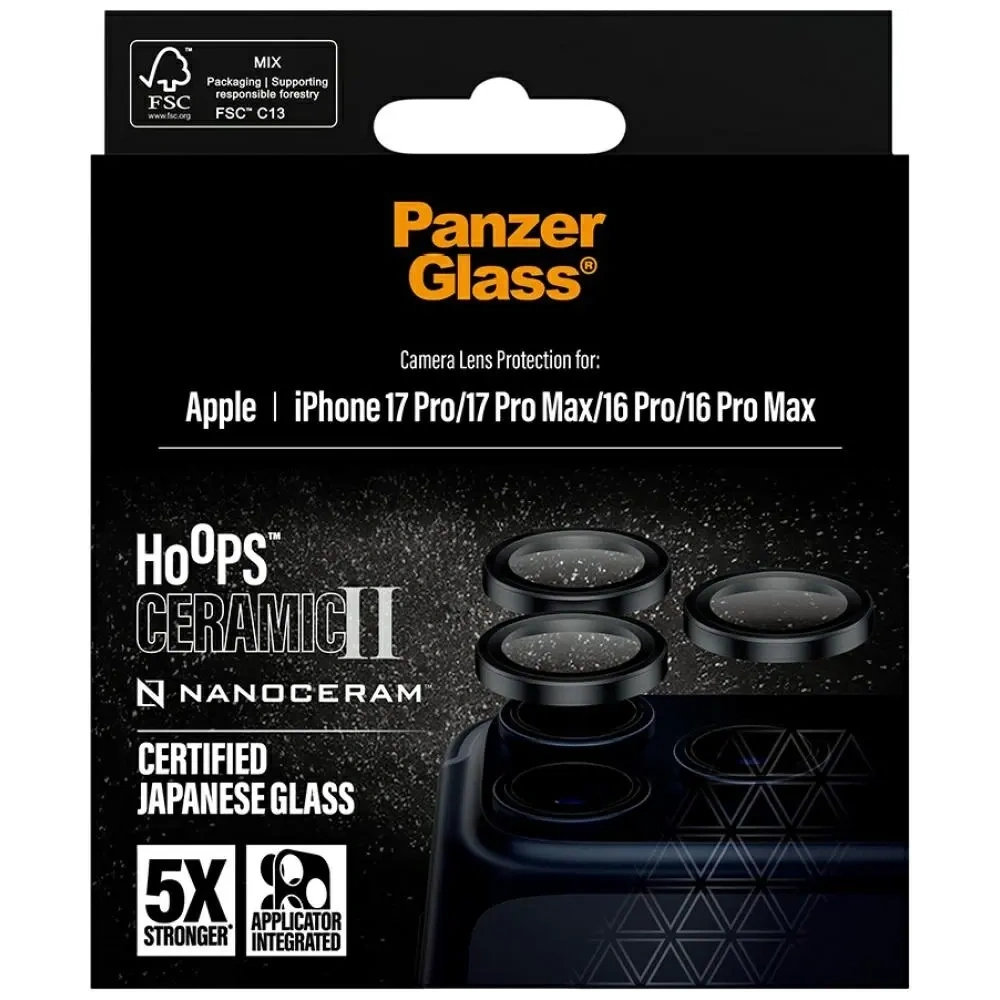 Szkło ceramiczne na obiektyw PanzerGlass Hoops Ceramic II do Apple iPhone 17 Pro / 17 Pro Max / 16 Pro / 16 Pro Max