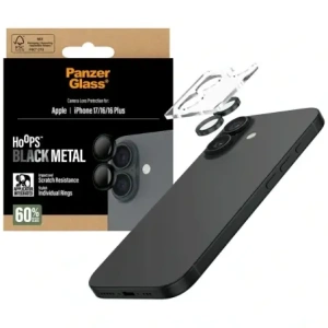 Szkło hartowane na obiektyw PanzerGlass Hoops do Apple iPhone 17 / 16 / 16 Plus czarny