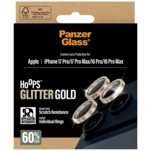 Szkło hartowane na obiektyw PanzerGlass Hoops Glitter do Apple iPhone 17 Pro / 17 Pro Max / 16 Pro / 16 Pro Max złoty