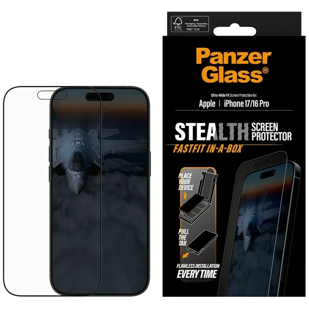 Szkło hartowane PanzerGlass Stealth Ultra-Wide Fit Fastfit do Apple iPhone 17 / 16 Pro