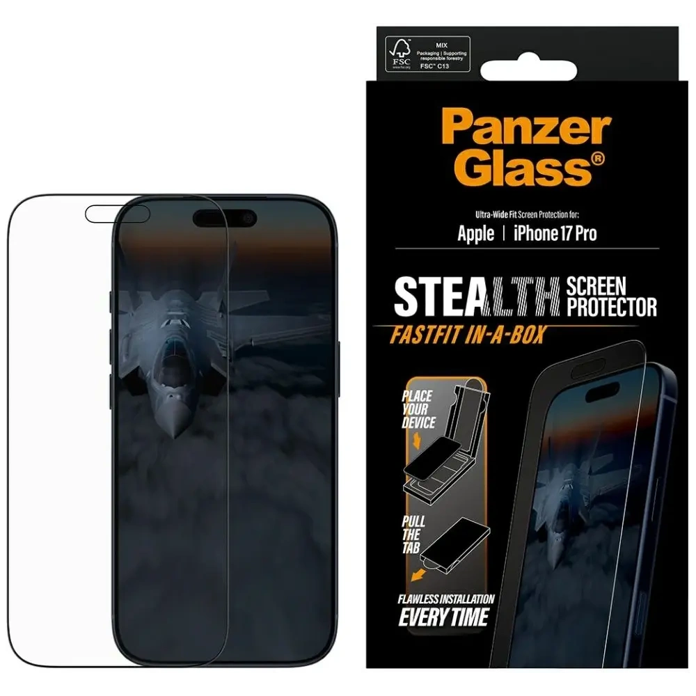 Szkło hartowane PanzerGlass Stealth Ultra-Wide Fit Fastfit do Apple iPhone 17 Pro