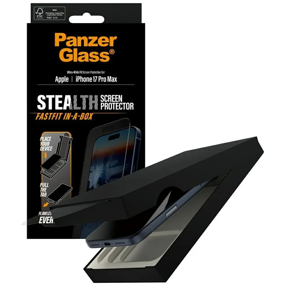 Szkło hartowane PanzerGlass Stealth Ultra-Wide Fit Fastfit do Apple iPhone 17 Pro Max