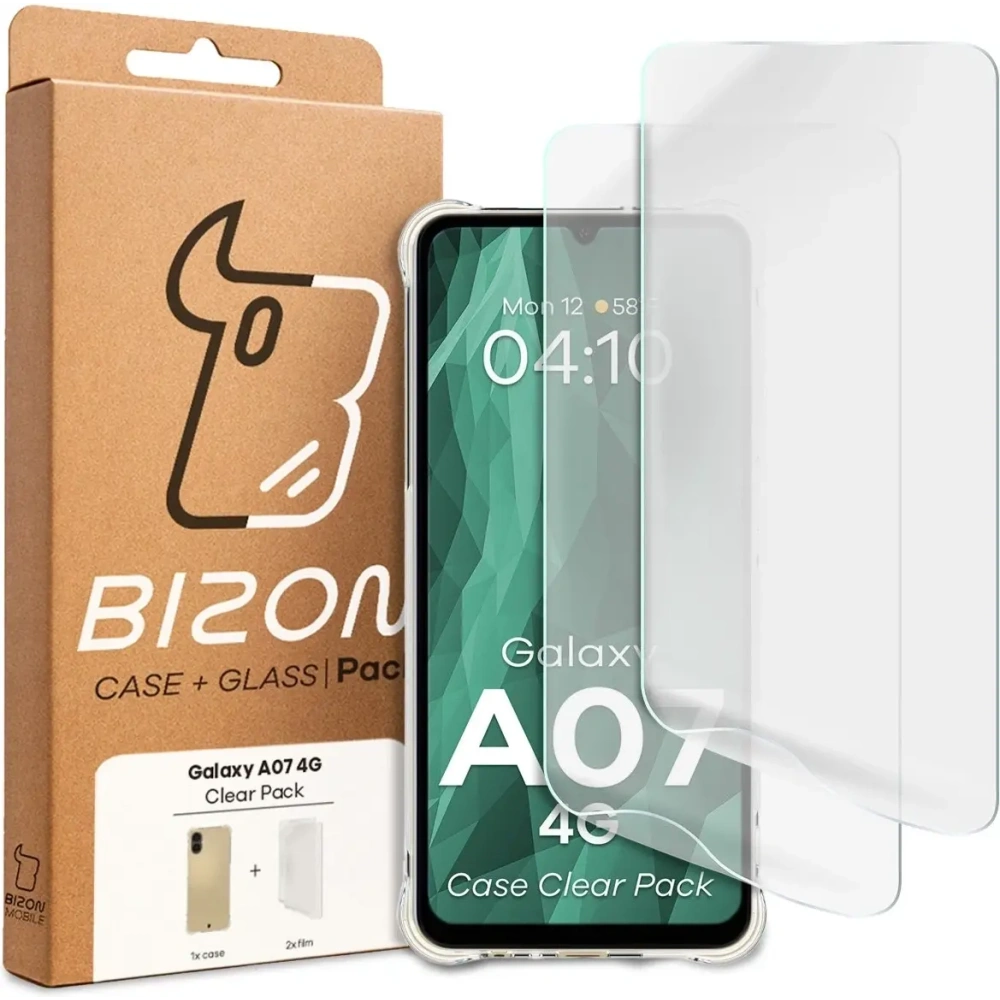 Elastyczne etui + 2x folia na ekran Bizon Case Clear Pack do Samsung Galaxy A07 4G