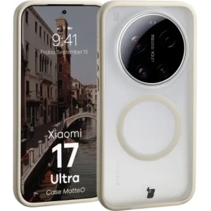 Etui z pierścieniem magnetycznym Bizon Case MatteO do Xiaomi 17 Ultra przydymione-beżowe
