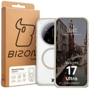 Etui z pierścieniem magnetycznym Bizon Case MatteO do Xiaomi 17 Ultra przydymione-beżowe