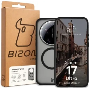 Etui z pierścieniem magnetycznym Bizon Case MatteO do Xiaomi 17 Ultra przydymione-czarne