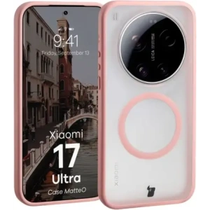Etui z pierścieniem magnetycznym Bizon Case MatteO do Xiaomi 17 Ultra przydymione-jasnoróżowe